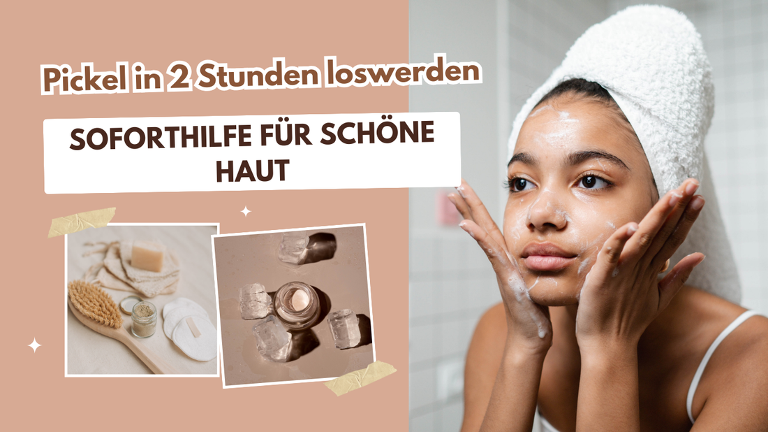 Frau mit Handtuch auf dem Kopf, die sanft ihr Gesicht reinigt – Tipps zur schnellen Hilfe bei Pickeln in 2 Stunden für eine schöne, reine Haut.