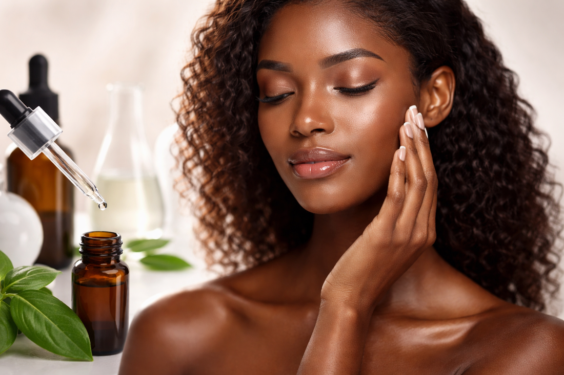 Sanfte Hautpflege für dunkle, melaninreiche Haut mit Fokus auf sichere Wirkstoffkonzentrationen zur Vorbeugung von Irritationen und Hyperpigmentierung.