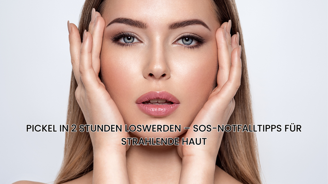 Frau mit strahlender, gepflegter Haut hält ihr Gesicht – schnelle Hilfe gegen Pickel für schöne Haut in 2 Stunden.